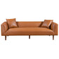 Elwood MCM Cognac Brown PU Leather Sofa 86" with two plush cushions and tapered legs, perfect for modern living spaces.