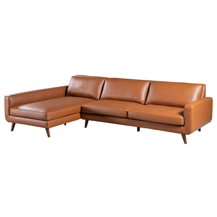 Garland MCM Faux Leather L Shaped Chaise Sofa Sectional in warm brown, stylish design perfect for modern living rooms.