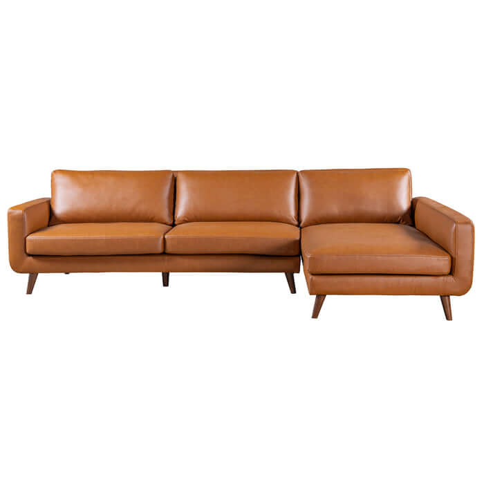 Garland MCM Faux Leather L Shaped Chaise Sofa in brown, featuring ergonomic design and mid-century modern style.