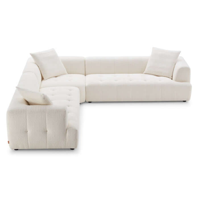 Kaynes L Shape Sectional Corner Sofa in Ivory Boucle, featuring sleek design and plush upholstery for modern living.