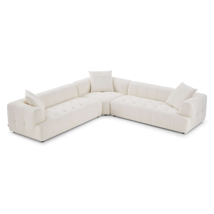 Kaynes L Shape Corner Sofa in Ivory Boucle, modern design, plush upholstery, perfect for contemporary living spaces.