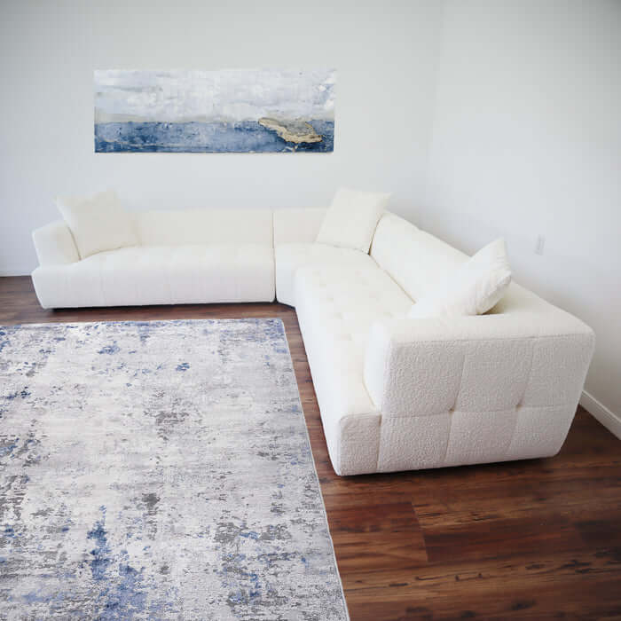 Kaynes L Shape Sectional Corner Sofa in Ivory Boucle, modern design with plush upholstery in a stylish living room setting.