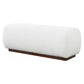 Kelvin Ivory Boucle Ottoman Bench with textured upholstery and wooden base, reflecting minimalist design and modern elegance.
