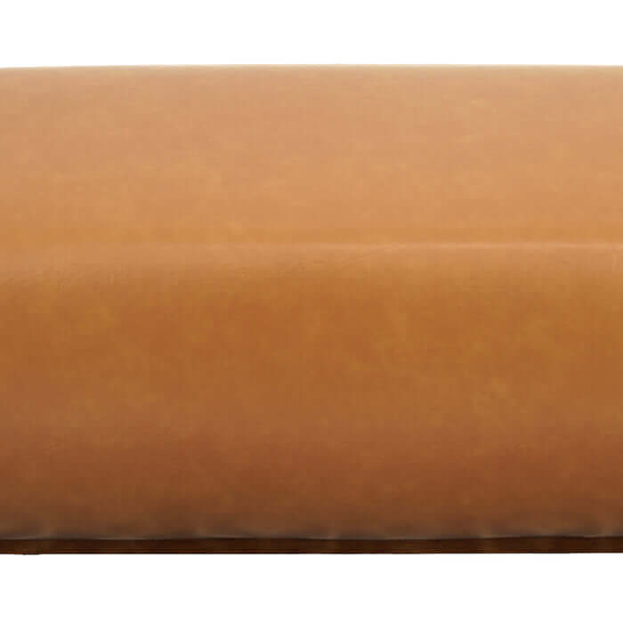 Close-up of the Kelvin Vegan Tan Leather Bench showcasing its smooth, minimalist design and premium vegan leather texture.