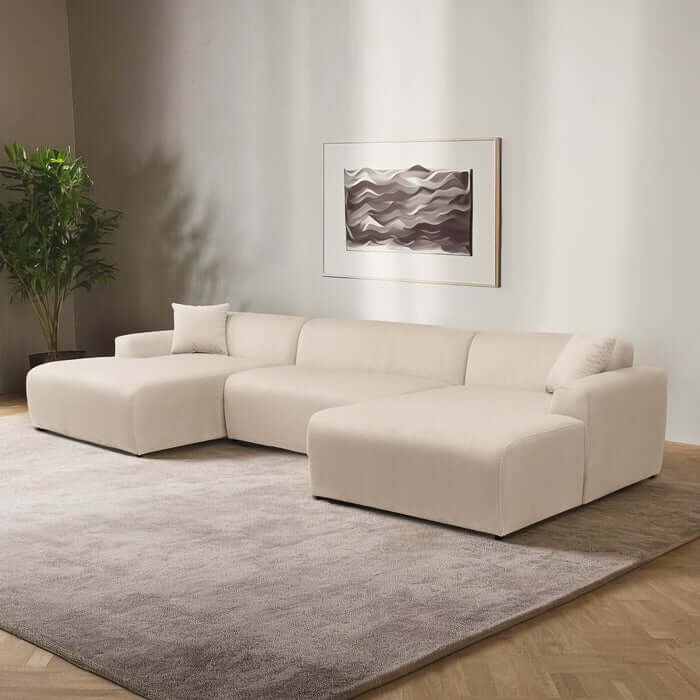 Mar Corduroy U-Shape Dual Chaise Sectional Sofa 149" – in room setting