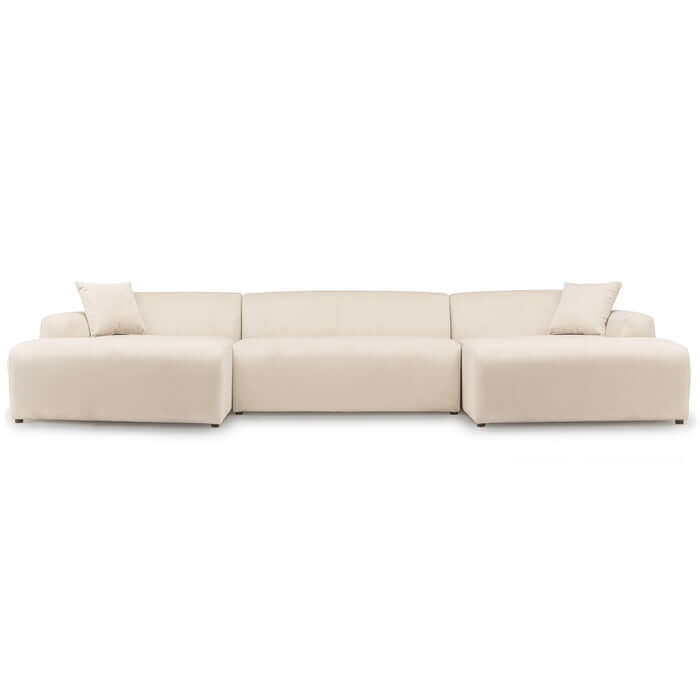 Mar Corduroy U-Shape Dual Chaise Sectional Sofa 149" – Modern Cream Oversized Sectional Sofa in soft cream upholstery.