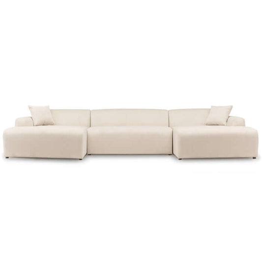 Mar Corduroy U-Shape Dual Chaise Sectional Sofa 149" – Modern Cream Oversized Sectional Sofa in soft cream upholstery.