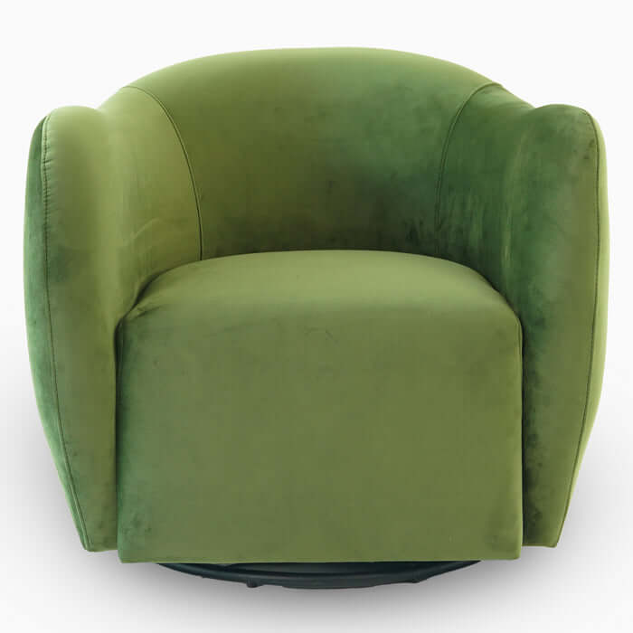 Renee Swivel Lounge Chair in Green Velvet, modern design, soft upholstery, stylish seating for any room.
