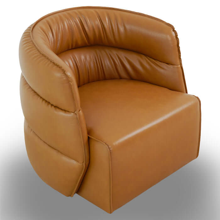 Walden Tufted Faux Leather Swivel Chair in brown, showcasing retro design and modern comfort.