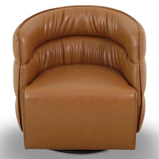 Walden Tufted Faux Leather Swivel Chair in brown, showcasing retro design and modern comfort.