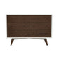 Cómoda Mid-Century moderna de madera maciza con 6 cajones 'Caroline' en nogal 