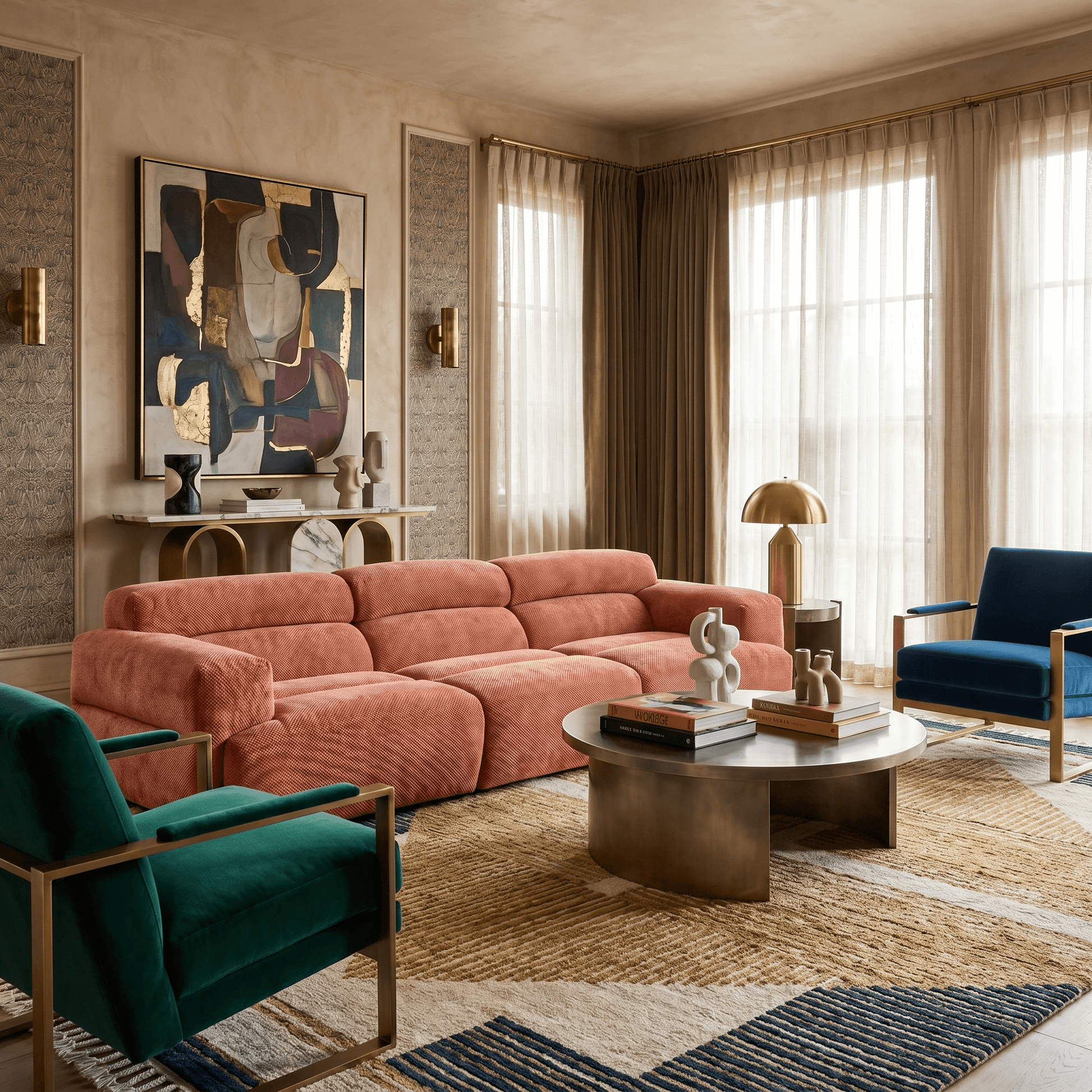 Alis Orange Modular Sofa 107" | Modern Polyester Sectional Sofa in a stylish living room setting