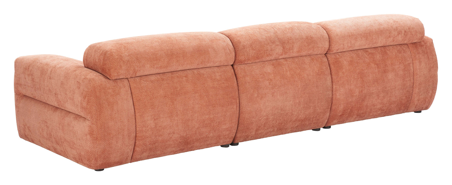 Alis Orange Modular Sofa 107" | Modern Polyester Sectional Sofa showcasing a sleek back view with soft orange upholstery.