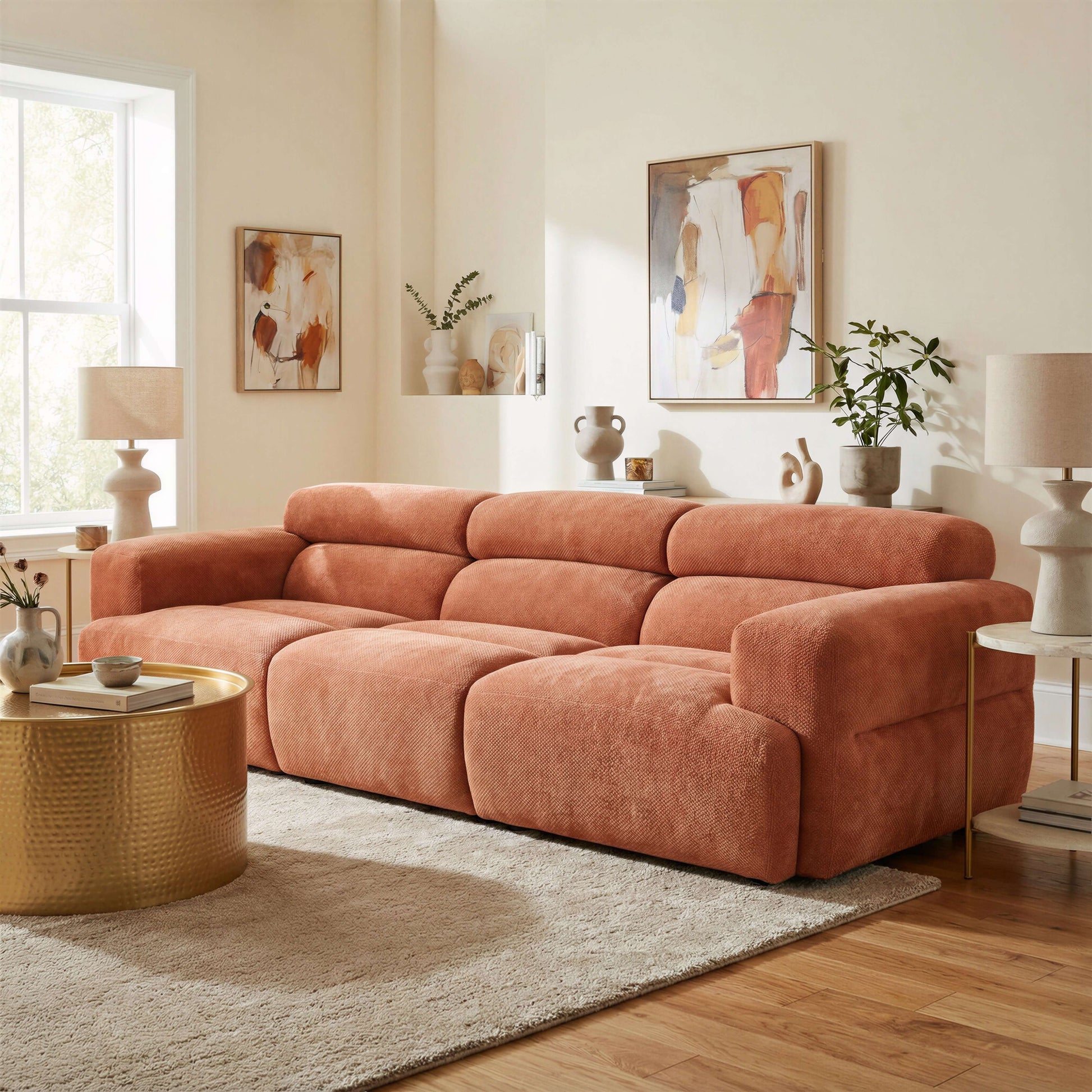 Alis Orange Modular Sofa 107" | Modern Polyester Sectional Sofa in a cozy living room setting.