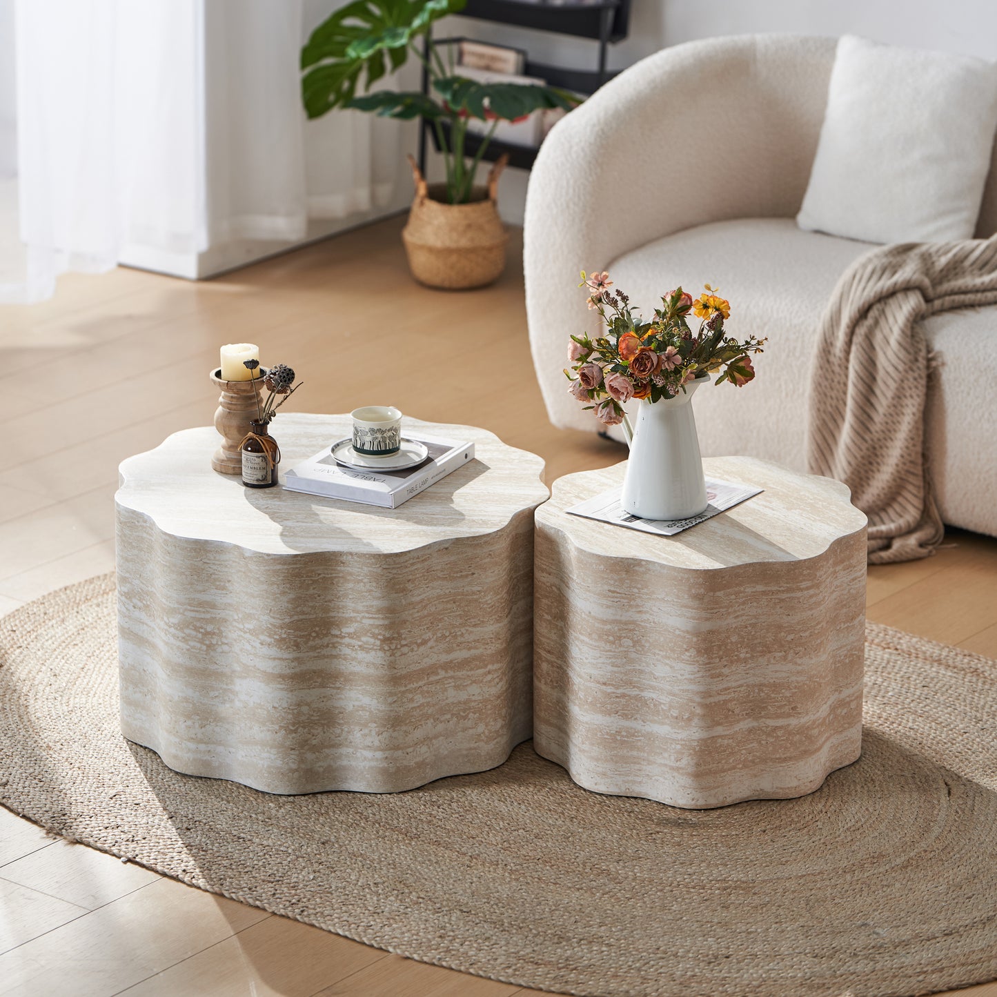 Ashcombe Beige Round Coffee Tables – Set of 2 Minimalist Engineered Wood Tables – view 10