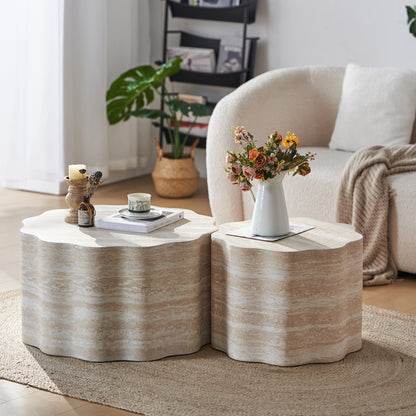 Ashcombe Beige Round Coffee Tables – Set of 2 Minimalist Engineered Wood Tables – view 2