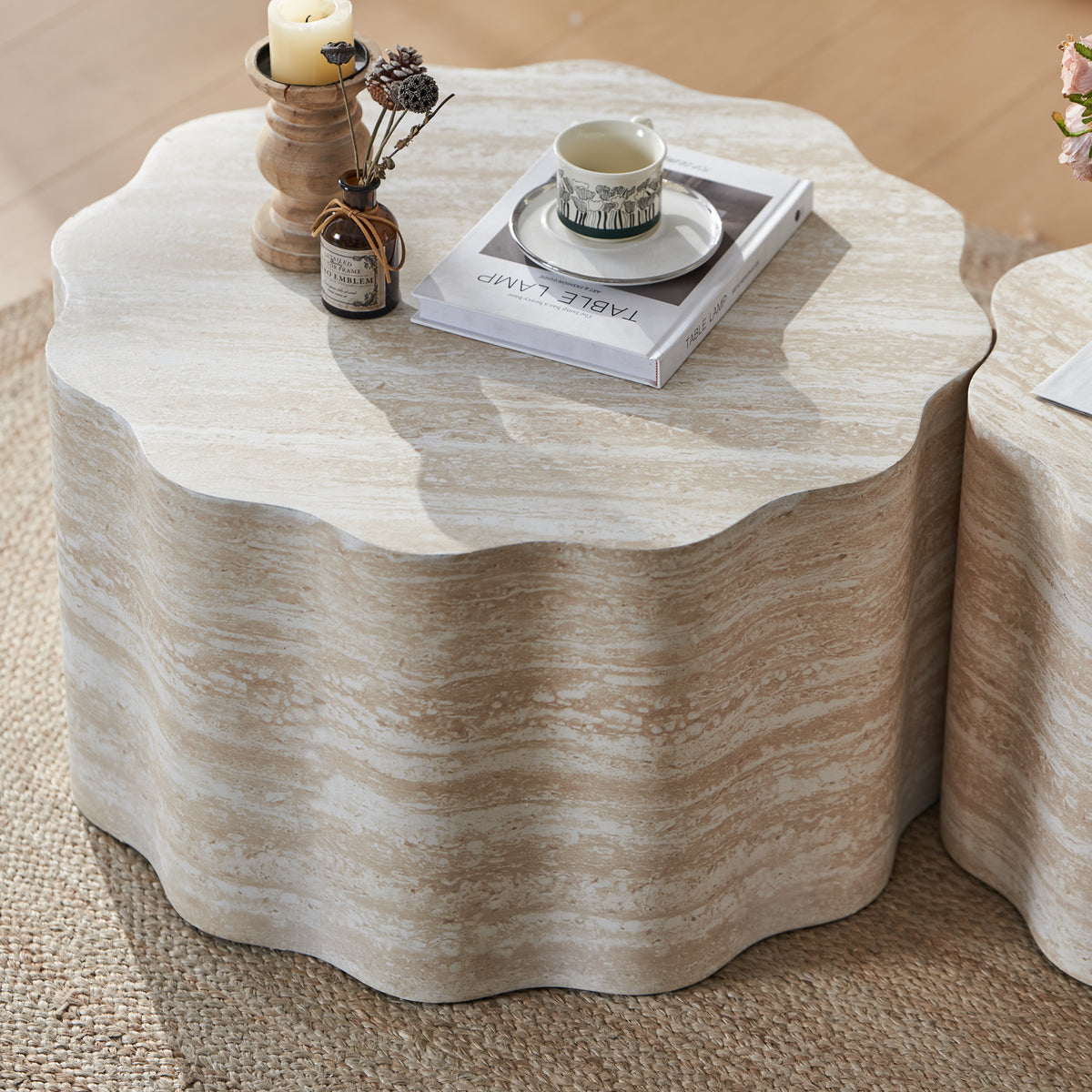 Ashcombe Beige Round Coffee Tables – Set of 2 Minimalist Engineered Wood Tables – view 4