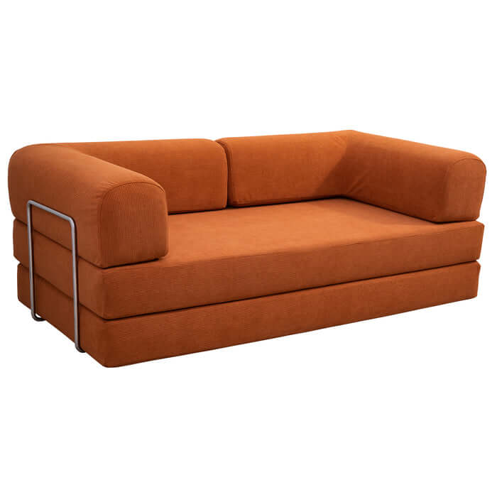 Estelle Modern Orange Corduroy Convertible Sofa Daybed 78" in a cozy living room setting.