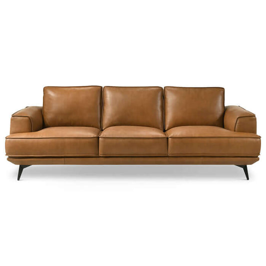 Knox MCM Genuine Leather Sofa 98"W in rich tan, showcasing mid-century design and premium comfort.
