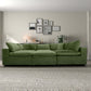 Hayward Velvet Modular Sectional Sofa in green, showcasing plush upholstery and customizable design in a modern living room setting.