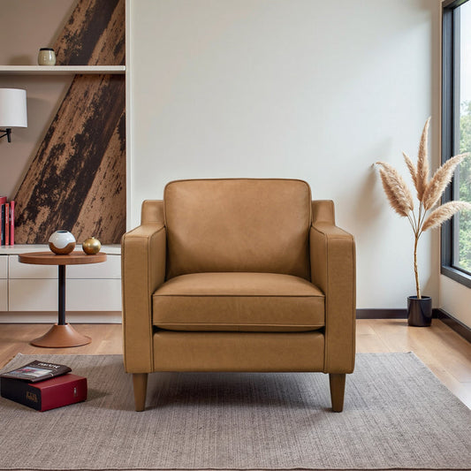 Modern Premium Leather Armchair – Cooper MCM Top-Grain Buffalo Leather Accent Chair in a stylish modern living room.