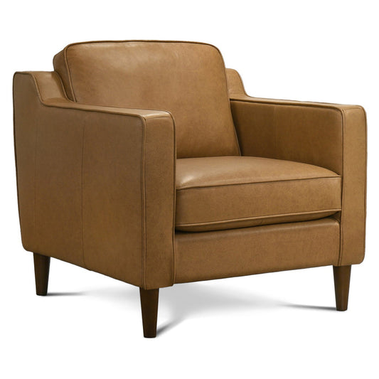 Modern Premium Leather Armchair – Cooper MCM Top-Grain Buffalo Leather Accent Chair in warm walnut finish.