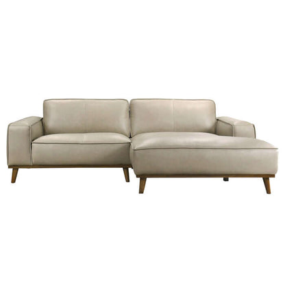 Kerrville Beige Leather Right-Facing Chaise Longue Sofa Sectional with mid-century modern design.