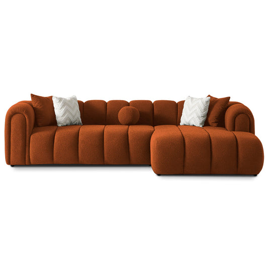Channel Tufted Boucle Right-Facing Chaise Sofa Sectional 115” – Beatrice Mid-Century Modern Boucle Couch (3 Colors)
