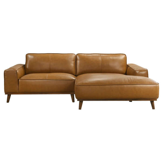 Top-Grain Leather Chaise Sofa Sectional (2 Colors) – Kerrville Mid-Century Modern Leather L-Shape Couch