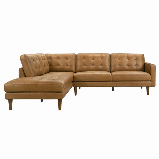 Lucco Tufted Leather Sectional Sofa â 99â MCM L-Shape Chaise Sofa (Cognac Tan, Genuine Leather)