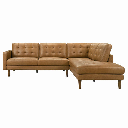 Lucco MCM Tufted Genuine Leather Chaise Sofa Sectional 99'