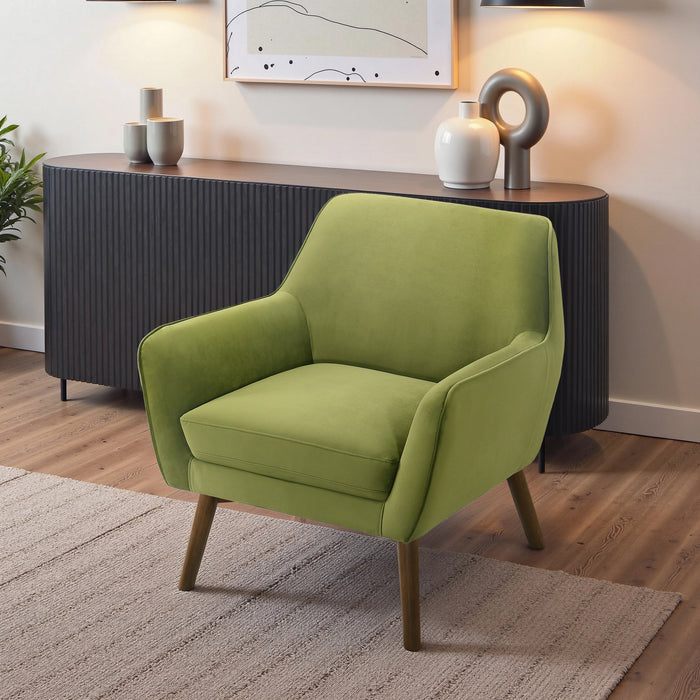 Panom MCM Lounge Chair – Boucle or Velvet Upholstered Accent Chair (Modern Mid-Century, Multi-Color Options) in green