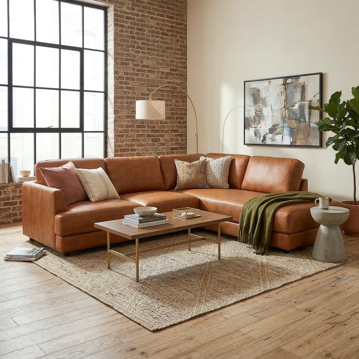 Glander Leather Sectional Chaise Sofa – 108” Modern L-Shaped Sofa (Top-Grain / PU Leather, Deep Seating)