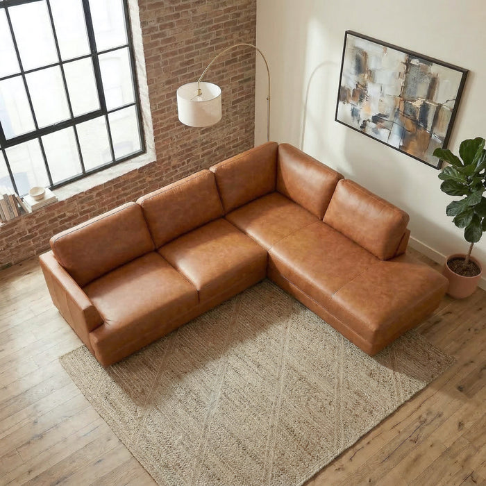 Glander Leather Sectional Chaise Sofa – 108” Modern L-Shaped Sofa (Top-Grain / PU Leather, Deep Seating)