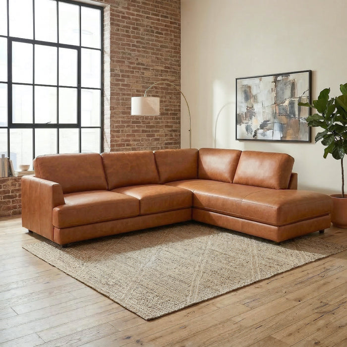 Glander Leather Sectional Chaise Sofa – 108” Modern L-Shaped Sofa (Top-Grain / PU Leather, Deep Seating)