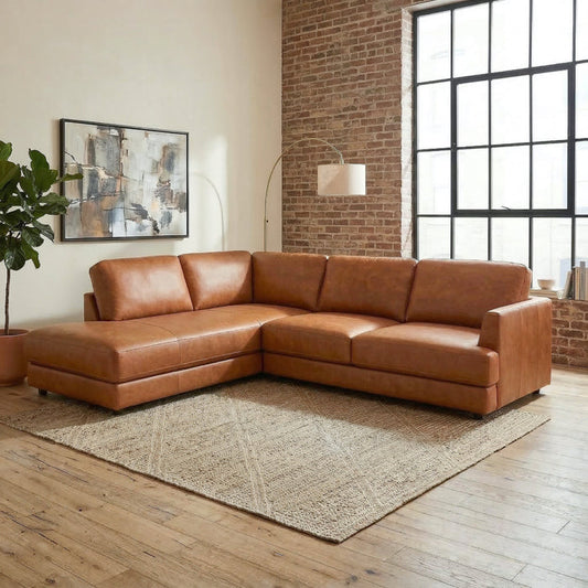 Glander Leather Sectional Chaise Sofa – 108” Modern L-Shaped Sofa (Top-Grain / PU Leather, Deep Seating)
