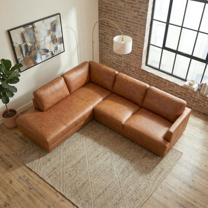 Glander Leather Sectional Chaise Sofa – 108” Modern L-Shaped Sofa (Top-Grain / PU Leather, Deep Seating)