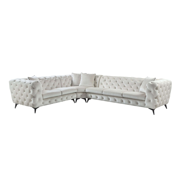 Beige Tufted Fabric Corner Sectional 133