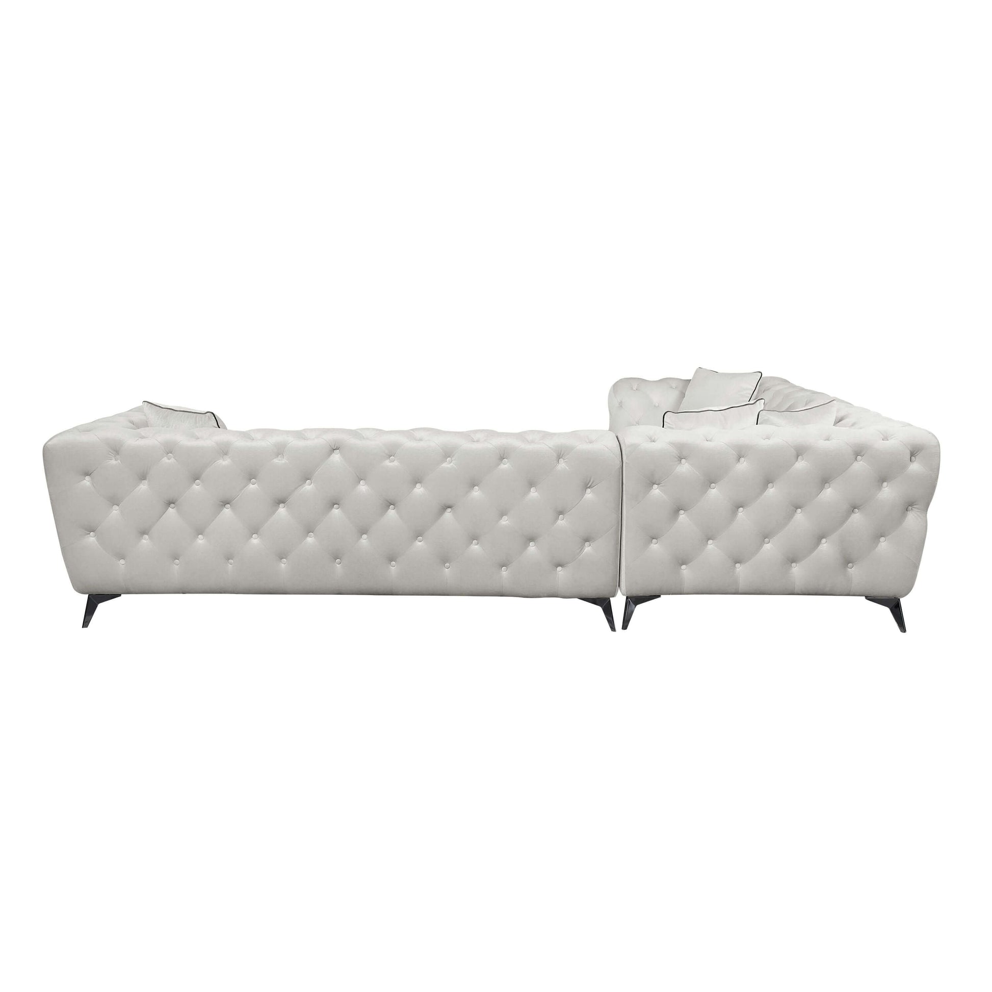 Atronia Beige Tufted Fabric Corner Sectional 133"L showcasing modern design and comfort with tufted fabric.