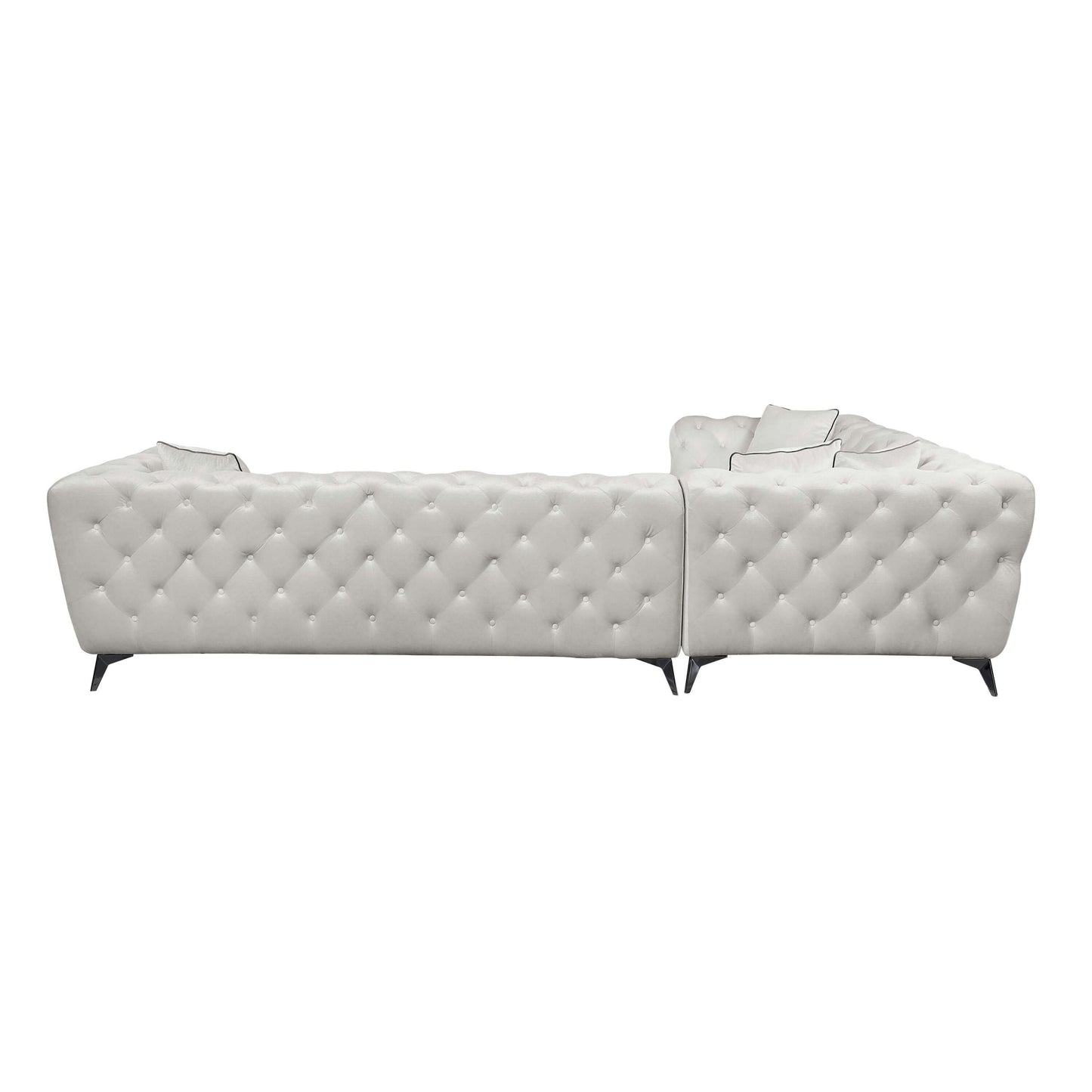 Atronia Beige Tufted Fabric Corner Sectional 133"L showcasing modern design and comfort with tufted fabric.