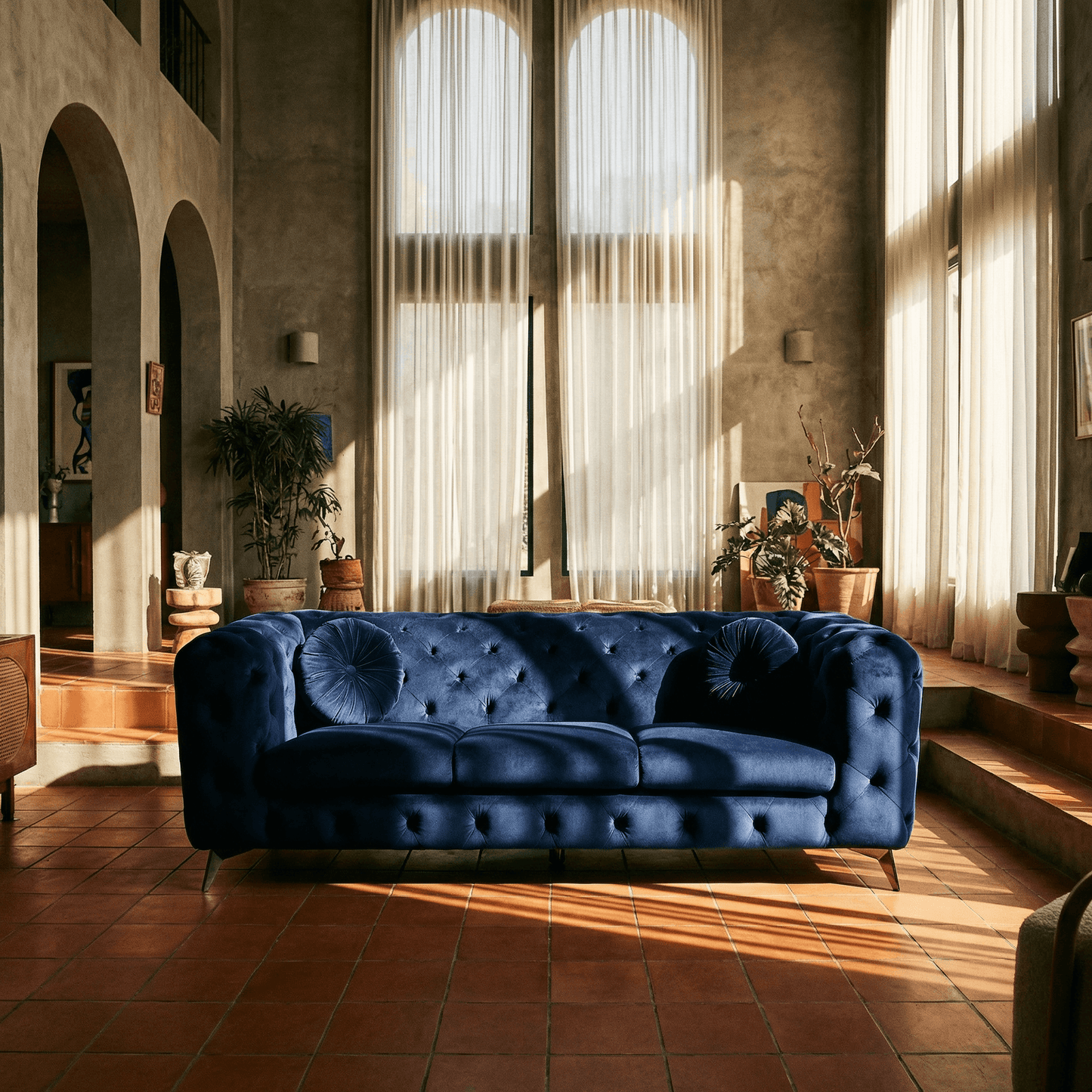 Blue Velvet Sofa Luxe Deco 90"L