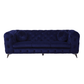 Atronia Luxe Deco Blue Velvet Sofa 90" in rich sapphire blue color with tufted design and stylish cushions.