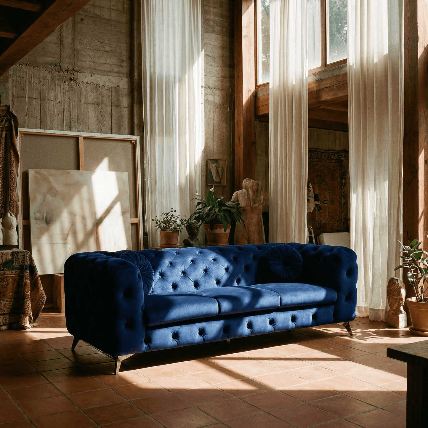Blue Velvet Sofa Luxe Deco 90"L