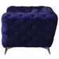 Atronia Luxe Deco Blue Velvet Sofa 90" with tufted design and chrome legs, showcasing rich sapphire-blue velvet.