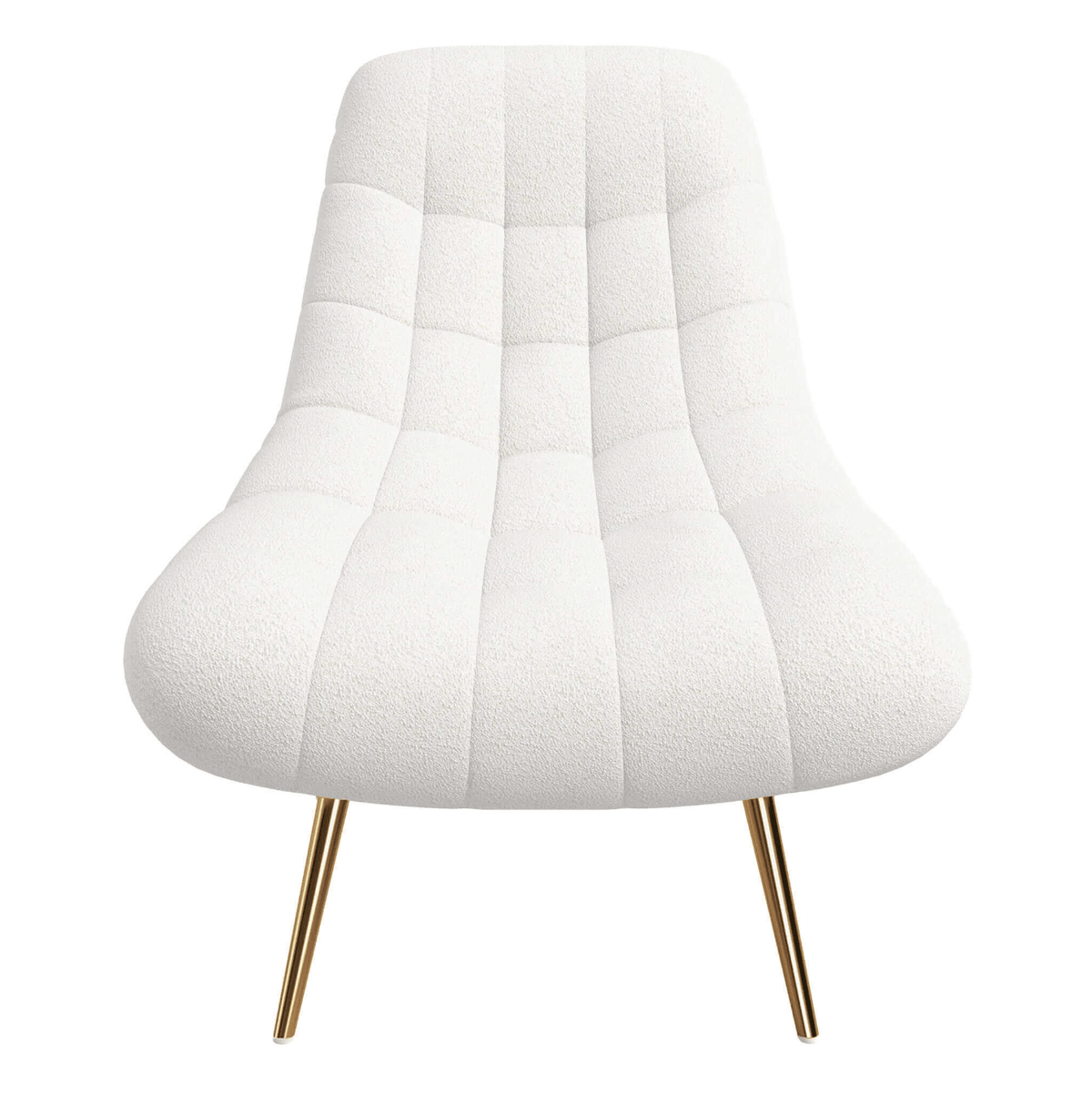 Aubrey Tufted Boucle Lounge Chair – Modern Armless Accent Chair (2 Colors) in soft white boucle fabric.