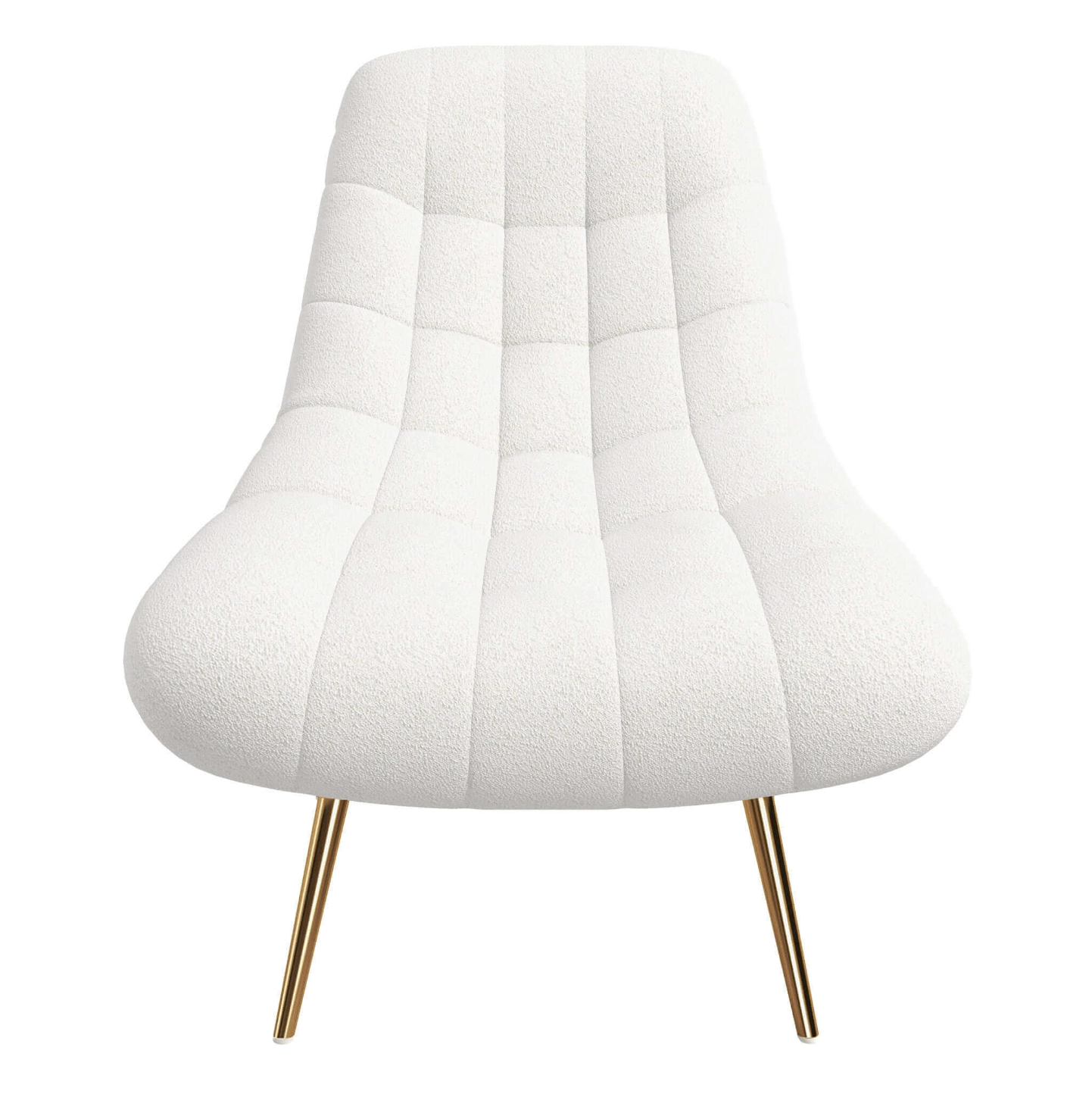 Aubrey Tufted Boucle Lounge Chair – Modern Armless Accent Chair (2 Colors) in soft white boucle fabric.