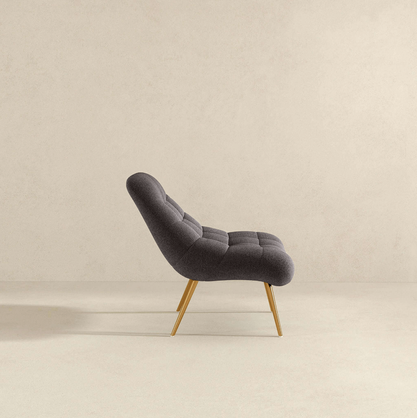 Aubrey Tufted Boucle Lounge Chair – Modern Armless Accent Chair (2 Colors) in soft boucle fabric with tufting.