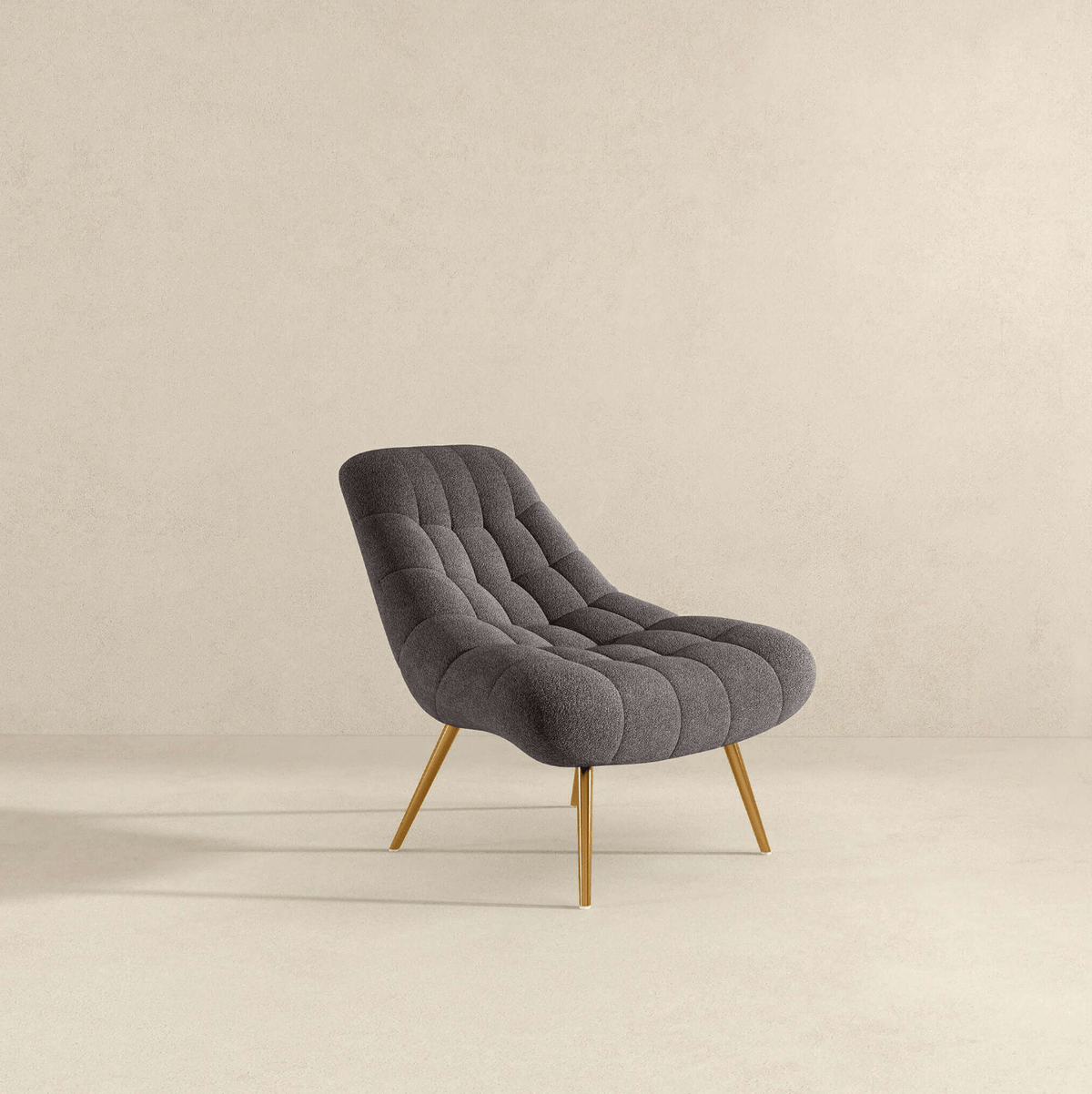 Aubrey Tufted Boucle Lounge Chair – Modern Armless Accent Chair (2 Colors) in soft boucle fabric with tufted design.