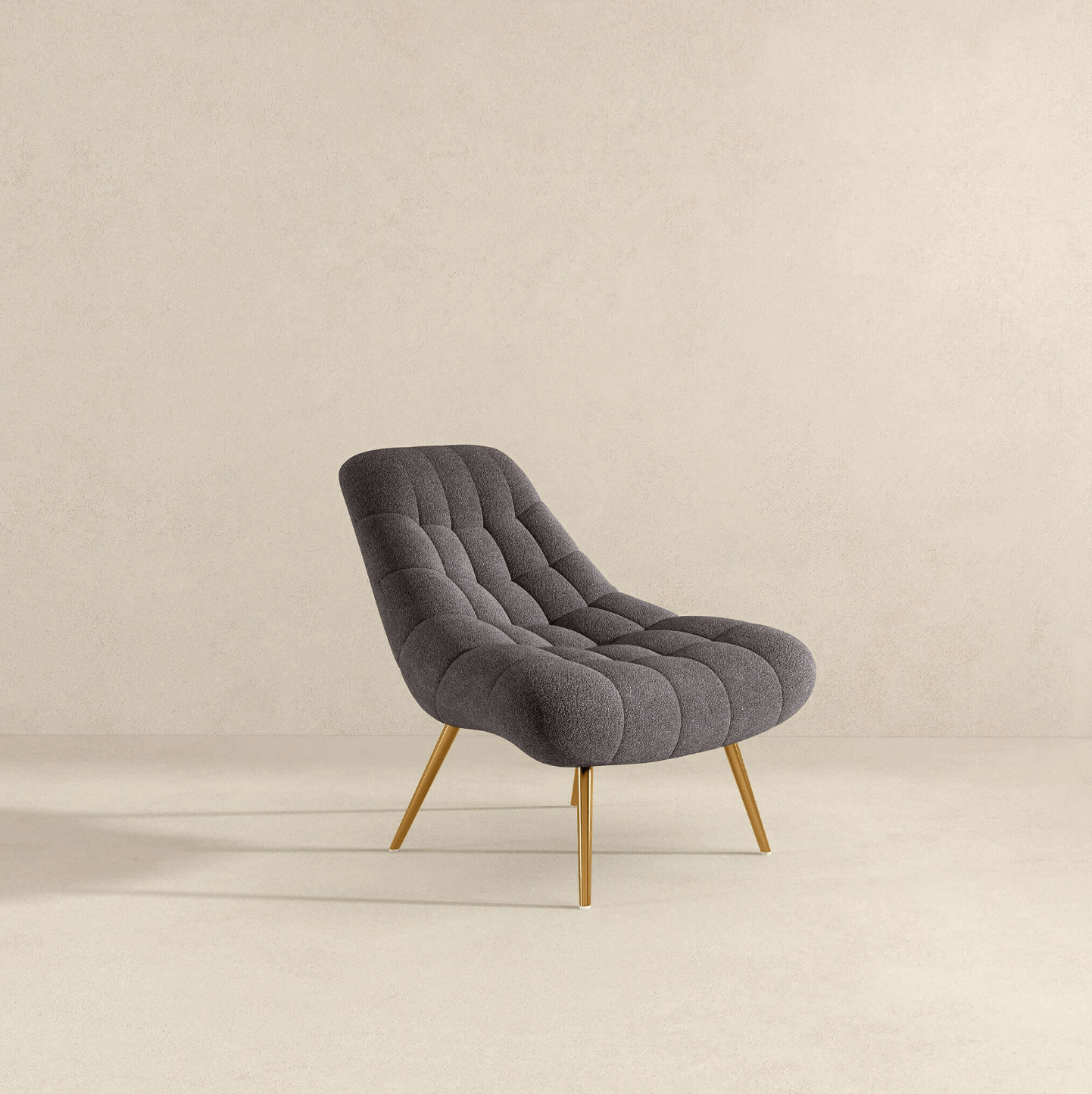 Aubrey Tufted Boucle Lounge Chair – Modern Armless Accent Chair (2 Colors) in soft boucle fabric with tufted design.