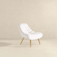 Aubrey Tufted Boucle Lounge Chair – Modern Armless Accent Chair (2 Colors) in white boucle fabric with gold legs.